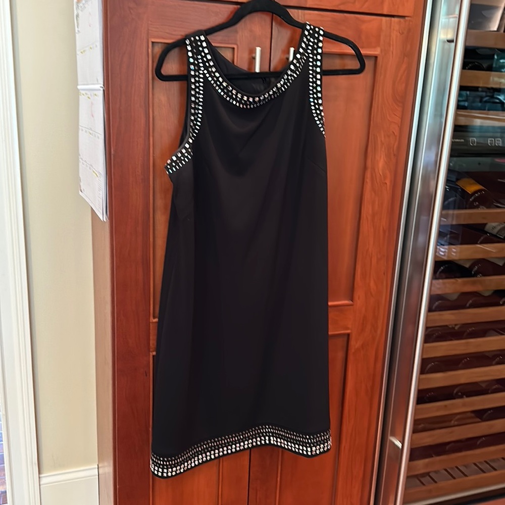 Eliza J Black Sleeveless Stud-Trim Shift Dress